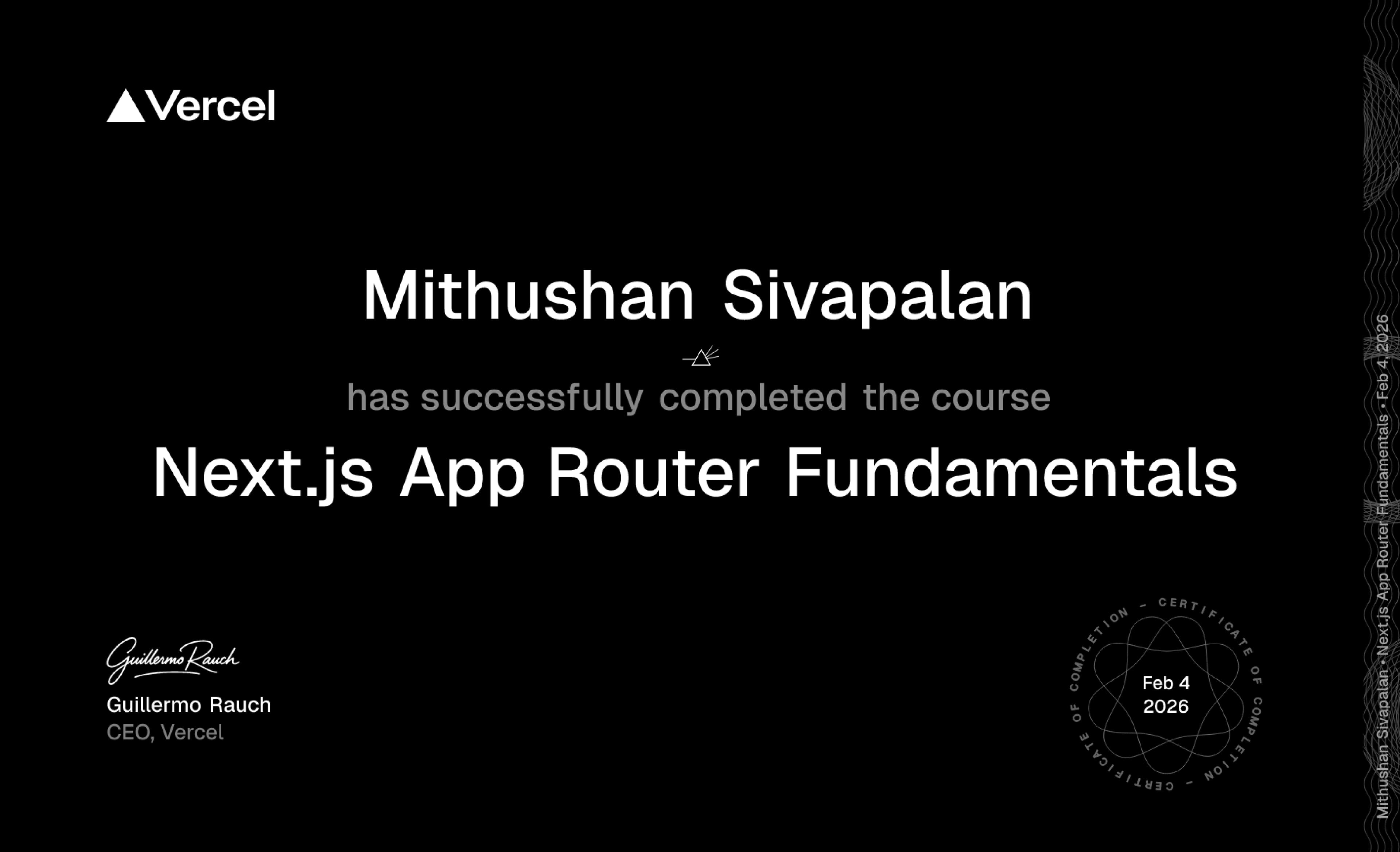 Next.js App Router Fundamentals certificate preview